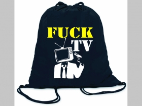 Fuck TV ľahké sťahovacie vrecko ( batôžtek / vak ) s čiernou šnúrkou, 100% bavlna 100 g/m2, rozmery cca. 37 x 41 cm
